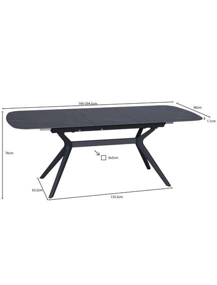 Galds DELF 160-204×90 Ceramic Black